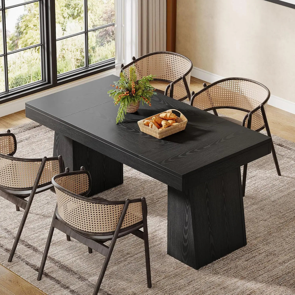 55-Inch Dining Table for 4-6, Rectangular Dining Room Table with Sturdy Legs, Wood Kitchen Dinner Table, Mid-Century