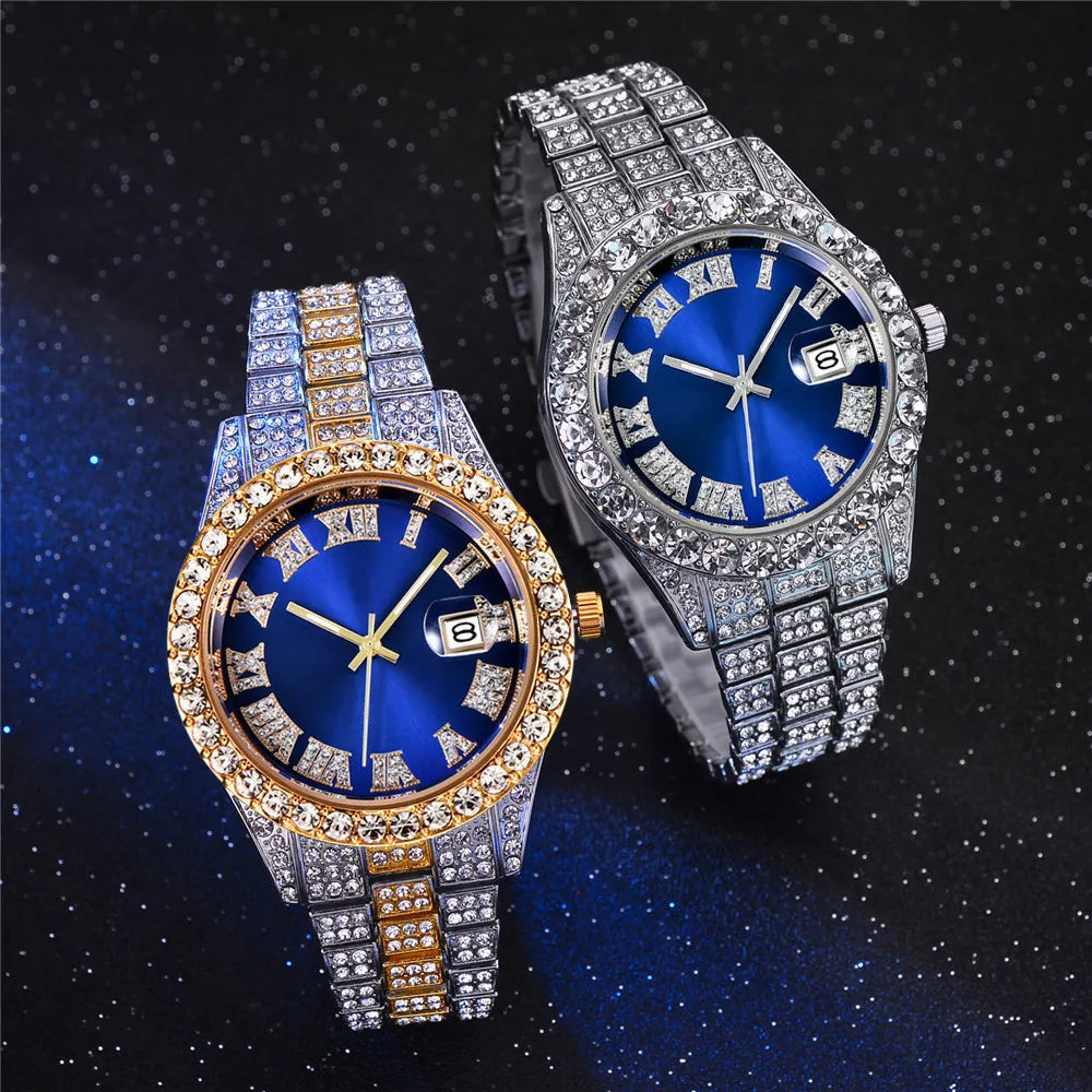 New 2025 Watch For Men Luxury Iced Out Diamond Quartz Men's Watches Calendar Hip Hop Male Clock Relogios Masculino Drop Shipping