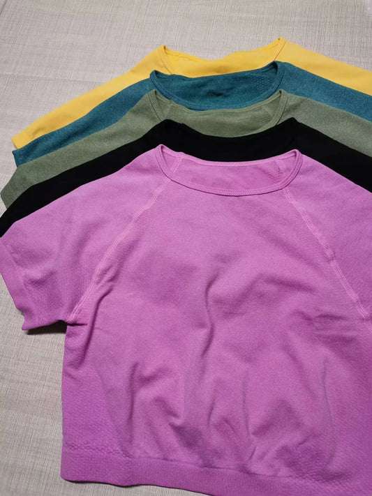 Women's Knitted Seamless Running Sports Short Sleeve Top Fitness Yoga Wear