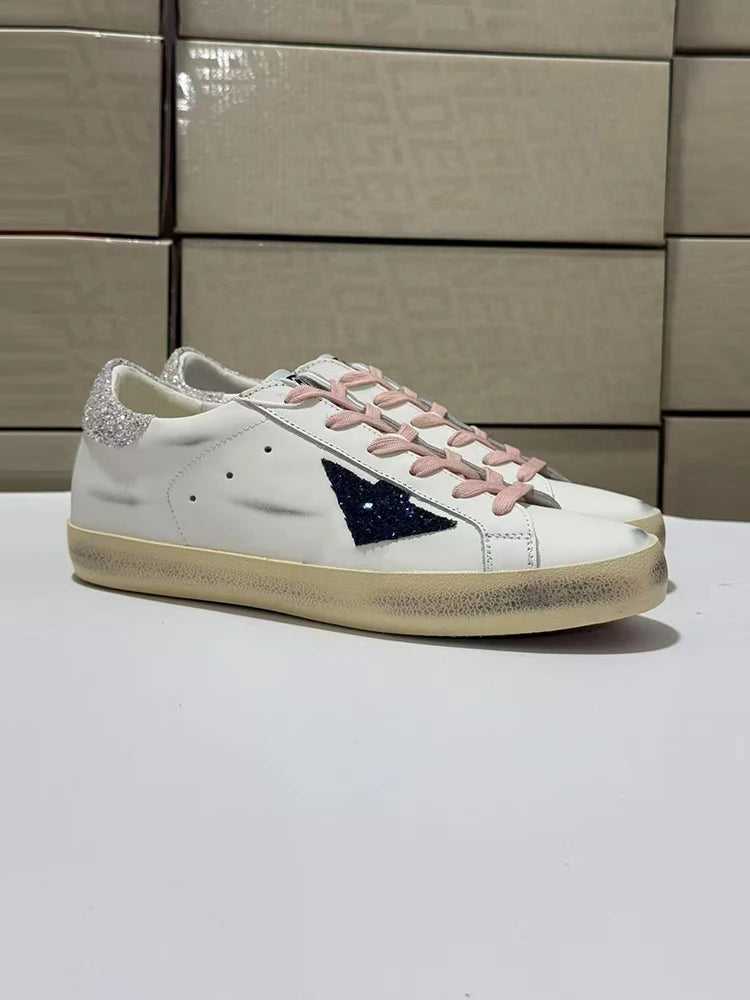 Spring Summer Fashion Party Casual Low-top Shiny Shoelaces Shoes Women's Sequins Round Toe Patchwork Flat Bottom Sports Shoes