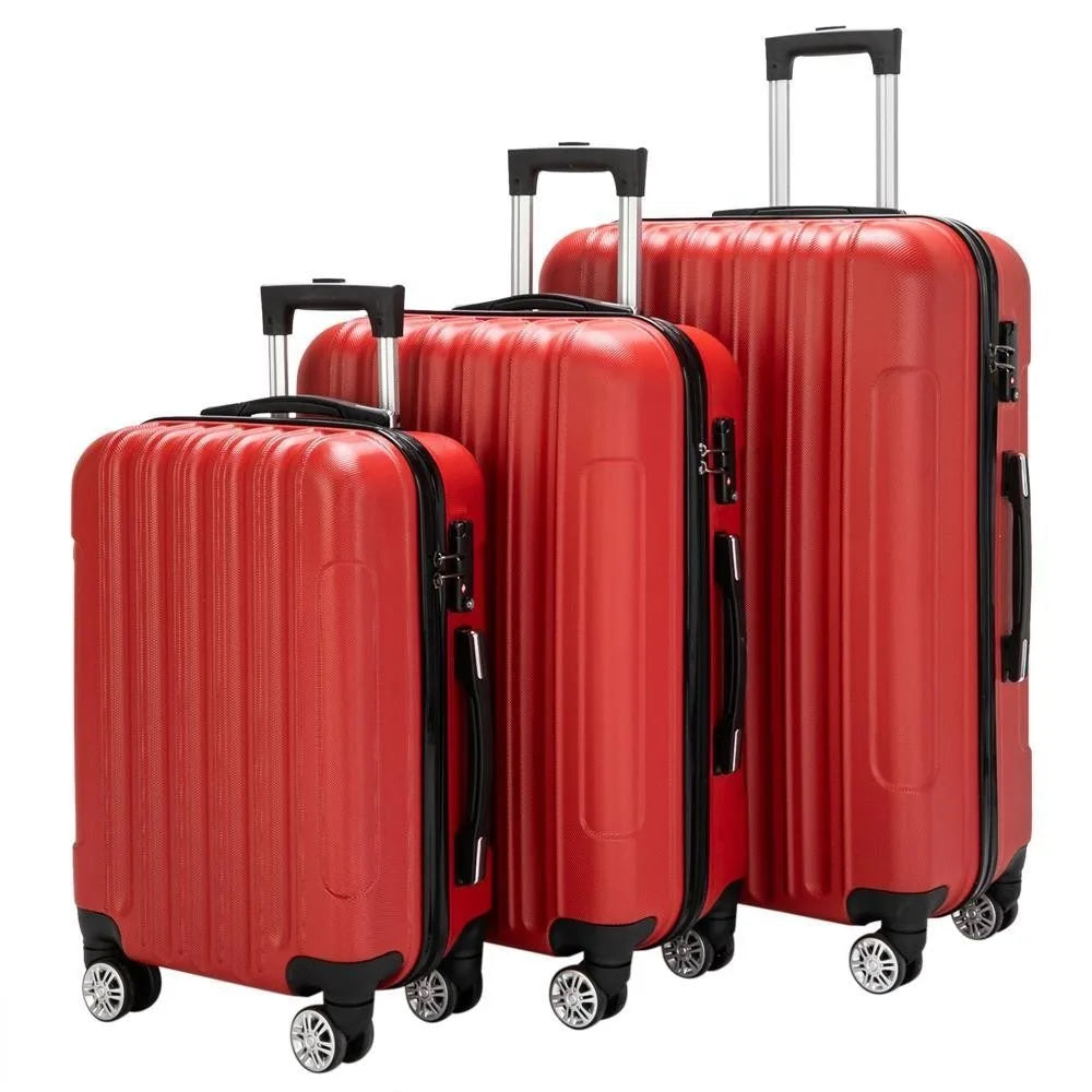 20"/24"/28" Luggage Sets Suitcase Bags Lightweight 3-in-1 ABS Trolley Case Red
