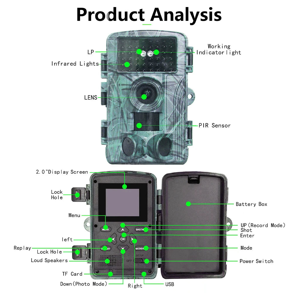 4K 60MP WiFi Trail Camera Night Vision Waterproof Hunting Camera with 2 Inch Screen for Outdoor Wildlife Monitoring