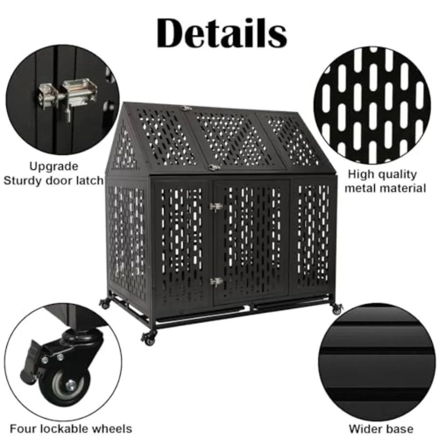 44 Inch Heavy Duty Indestructible Dog Crate Steel Escape Proof Chew Proof Cage Indoor Double Door Kennel for High Anxiety Large