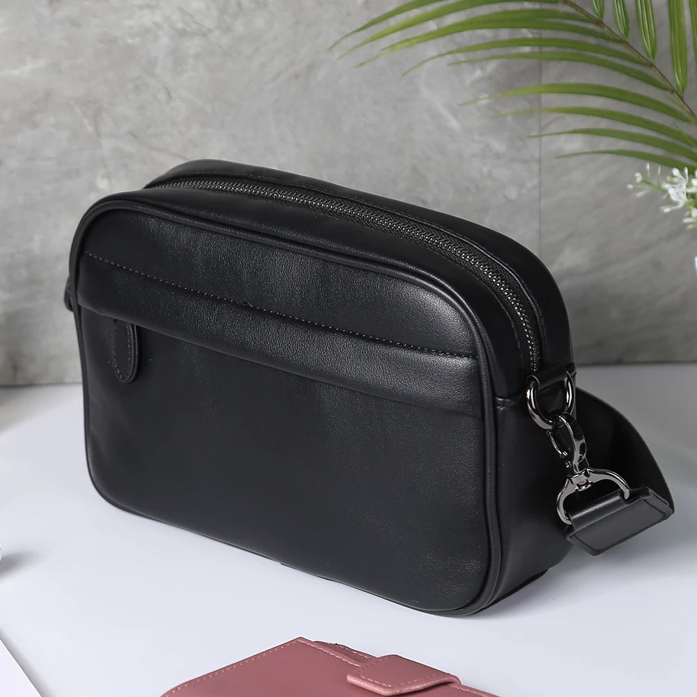 Leather Fashion Crossbody Bag Classic Pattern Casual Business Men Shoulder Crossbody Bag Wide Strap Small Square Male Sling Bags