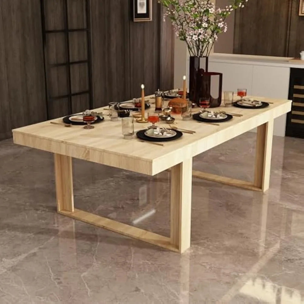 "Modern Wooden Dining Table Seats 8-10, Versatile for Home and Office, Light-Weight Kitchen Table"