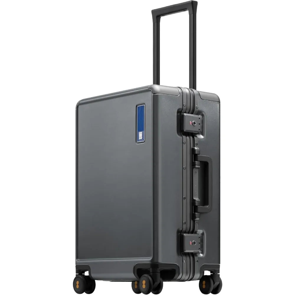 LEVEL8 Zipperless Carry On Luggage Airline Approved with Aluminum Frame, Hard Shell Suitcase with Spinner Wheels, Metal Checked