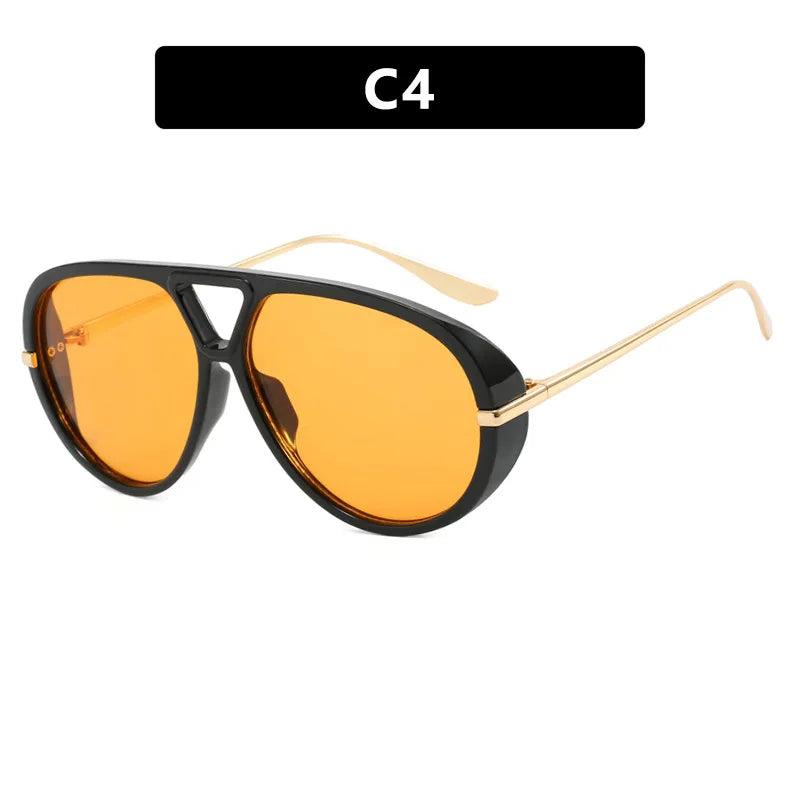 Fashion Punk Big Pilot Sunglasses New Women Luxury 2025 Oversized Double Bridge Hollow Black Yellow Glasses Ladies Metal Female