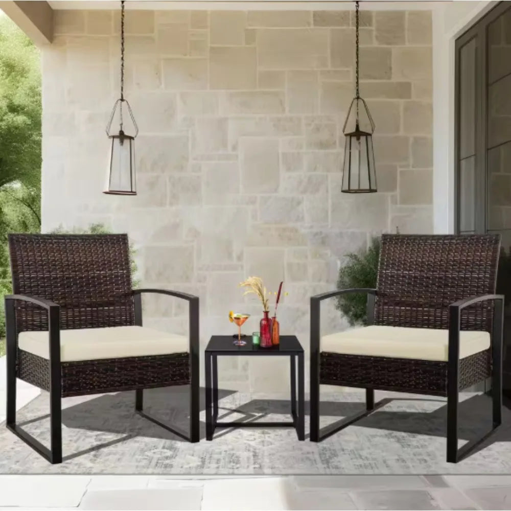 Wicker Patio Conversation Set with Cushions,Modern and chic bistro table set integrate with outdoor/indoor living space