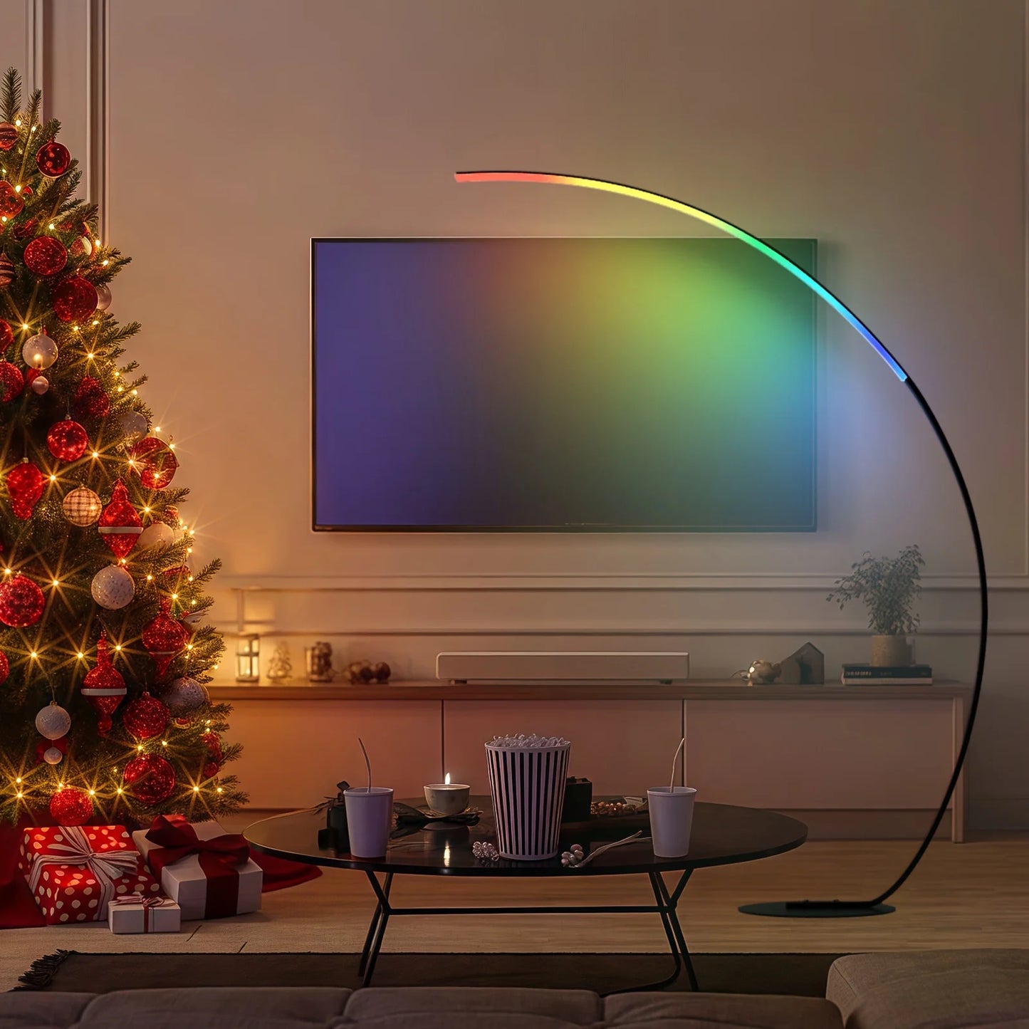 RGB Floor Lamp, Ultra Bright 1800LM Smart Arc LED Floor Lamp Music Sync, Scene Modes, Modern Standing Tall Lamp