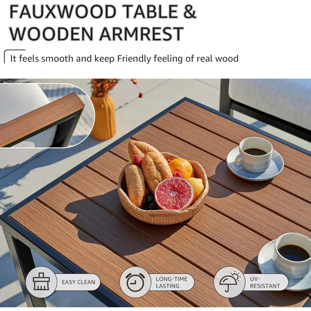 6 Pieces Outdoor Patio Furniture Set with Thick Olefin Cushions Ergonomic Design Highback Fauxwood Armrest And Tabletop