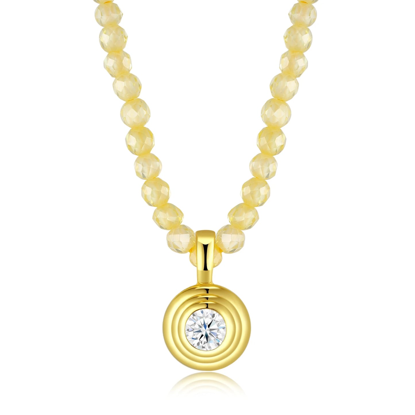 JIUZUAN Moissanite Pendant Necklace S925 Silver Plated 18K Gold Yellow Beaded Chain Polished for Wedding Daily Wear Necklace