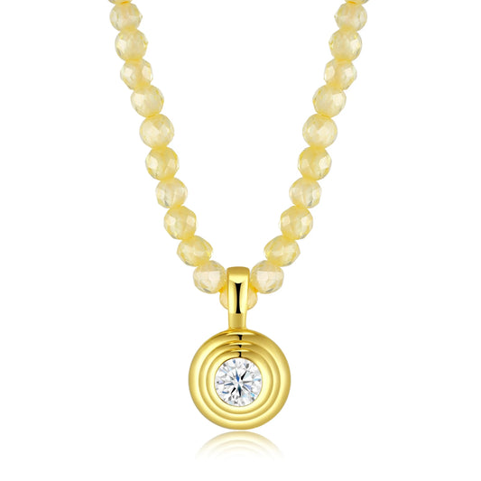 JIUZUAN Moissanite Pendant Necklace S925 Silver Plated 18K Gold Yellow Beaded Chain Polished for Wedding Daily Wear Necklace