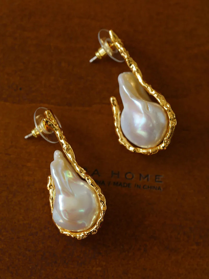 Aimgal Retro Natural Baroque Pearl Stud Earrings 925 Silver Ear Pin with 18K Gold Brass Plating Fine Jewelry with Branch Design