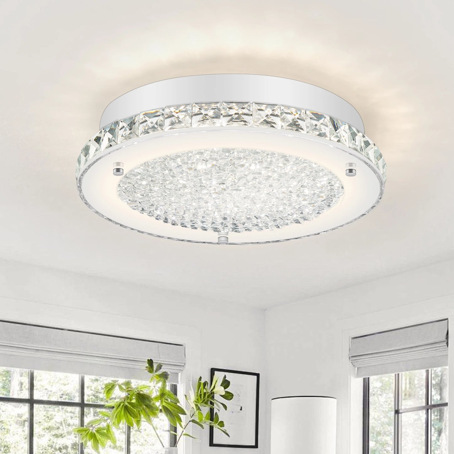 1pcs Modern  Crystal Ceiling Light 11in Circular Led 18w 4000k Living Room Bedroom Study Home Decor Lighting