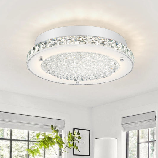 1pcs Modern  Crystal Ceiling Light 11in Circular Led 18w 4000k Living Room Bedroom Study Home Decor Lighting