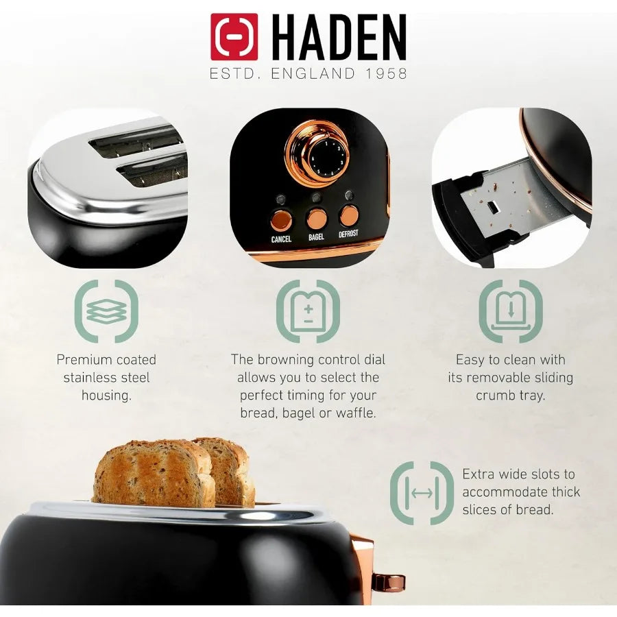 Heritage 1.7 Liter Stainless Steel Electric Water Kettle Bundled with 2 Slice Wide Slot Stainless Steel Toaster Black Copper