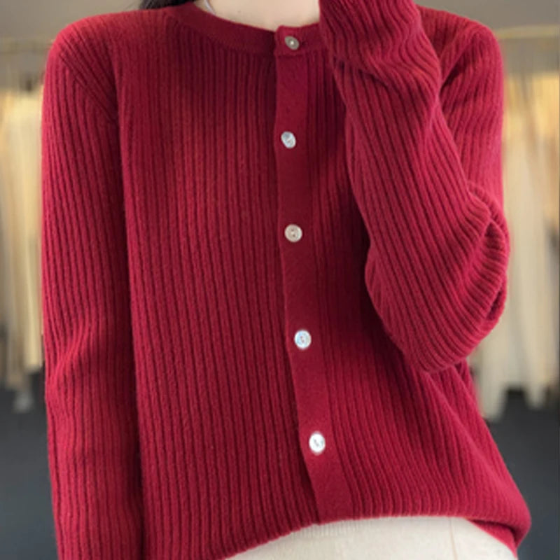 Autumn/Winter Knitted Cardigan Women's Casual Button-Up Long Sleeve Sweater Fashion Cardigan Simple Sweater-DR-2615