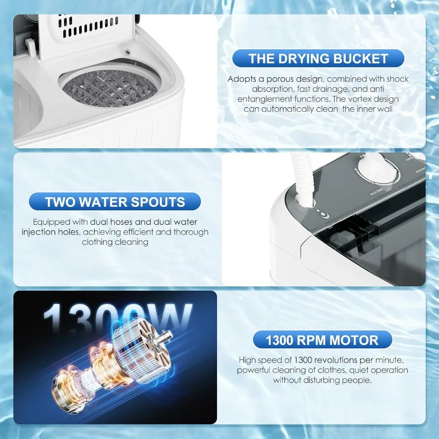 Compact 17.6lbs Portable Washing Machine with Spin Dryer Combo for Efficient Laundry Solutions in Camping Trips Small Apartment