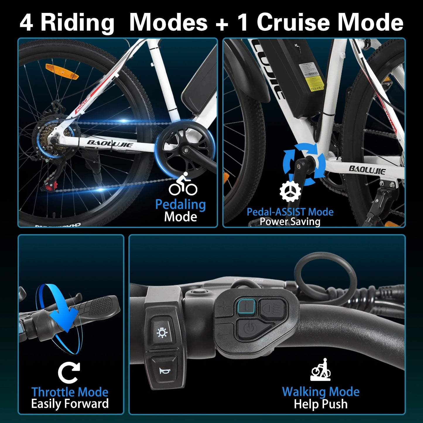 BAOLUJIE S1 Electric Bike for Adults 1000W Motor E bike 70 Miles Rang 28MPH Removable Battery Electric Bicycles【1 Year Warranty】