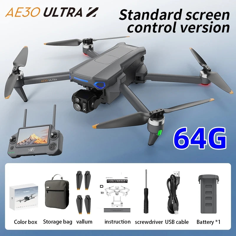 AE30 Ultra Professional Drone 4K HD Wide Angle Camera 5G GPS WiFi FPV RC Drone 360° Quadcopter  for Obstacle Avoidance