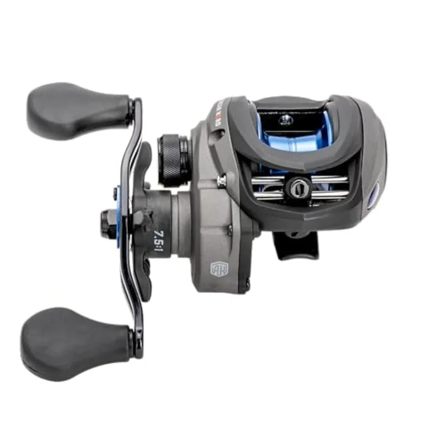Baitcast Fishing Reel, 4+1 Bearings, 7.5:1 Gear Ratio, Graphite Frame, Speed Gears, Magnetic Control System, Gray/Black/Blue