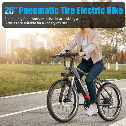 Electric Bike for Adults - 26”Fat Tire, Peak 1000W Motor, 7 Speed Electric Motorcycle Bicycle, 48V10AH Detachable Battery 4 Ridi