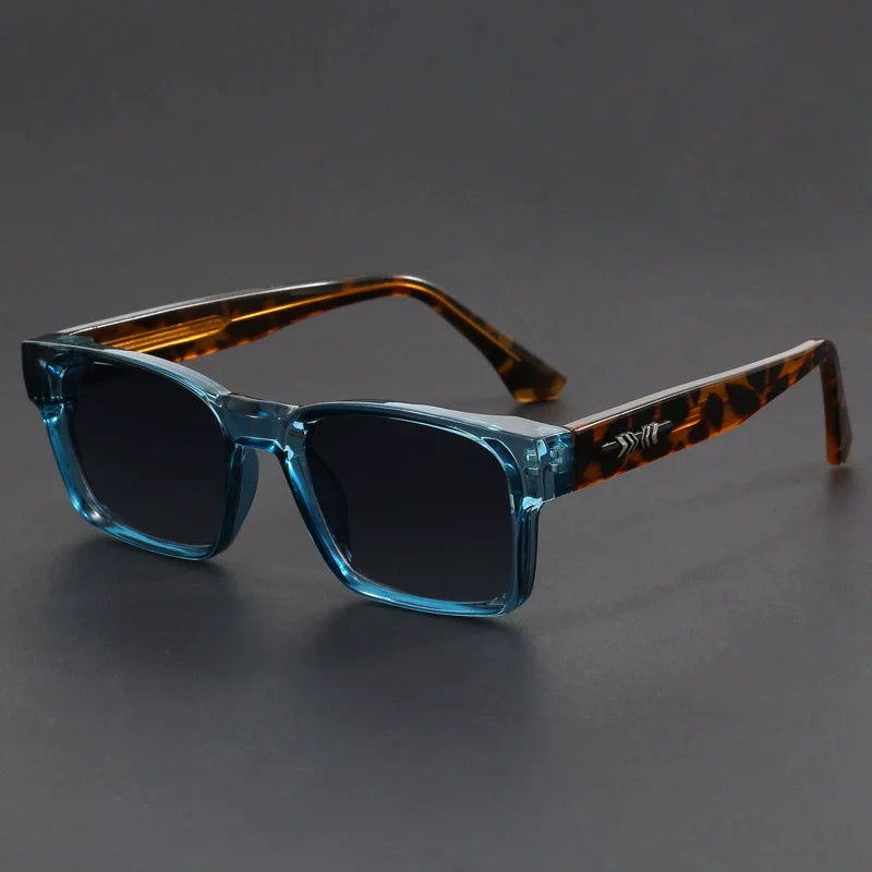 Fashionable Retro Square Black and Leopard Print Full Frame Anti-Uv Sunglasses for Men Japanese Simple Literary Style Shades