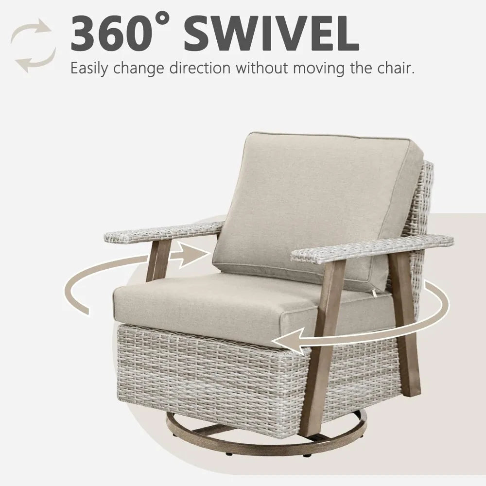 2 Pieces Oversized Outdoor 360° Swivel Rocker Patio Chairs Set, Swiveling Rocking Glider Chairs Set of 2, PE Wicker Rattan Outdo