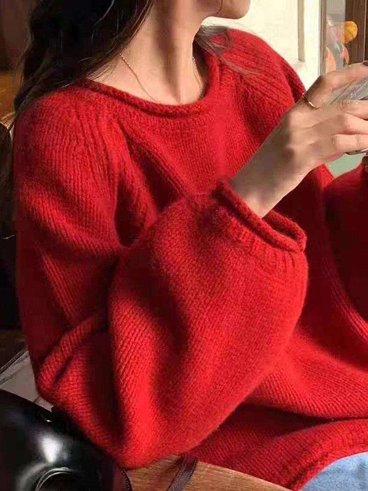 2025 Chic Solid Femme Sweater Pullover Loose Long Sleeve Women Sweater Korean Autumn Winter Jumpers Knitwear Soft Warm Tops