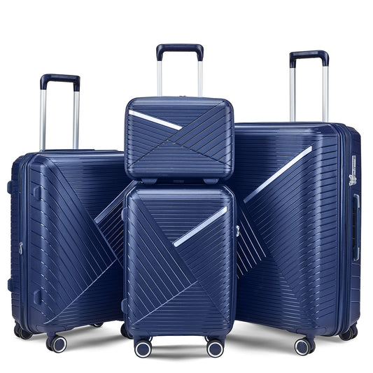 Luggage Sets 4 Piece(14/20/24/28), Expandable Lightweight Suitcase with 4 Double 360 Degrees Mute Spinner Wheels PP Materials