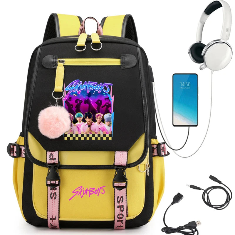 2025 New Back To School Backpack for Girls Boys Teenager KPop Demon Hunters Fashion Usb School Bags Travel Backpacks Mochila