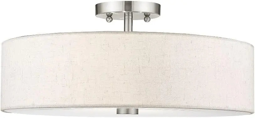 Lighting 52136-92 Meridian Collection 4-Light Transitional Ceiling Mount Fixture with Oatmeal Color Fabric Hardback Shade, Engli