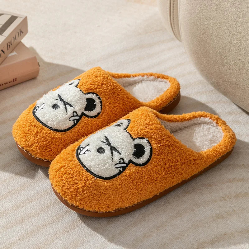 Cute Bear Pattern Home Slippers Soft Plush Cozy House Slippers Anti-skid Slip-on Shoes Indoor For Men Winter Shoes New