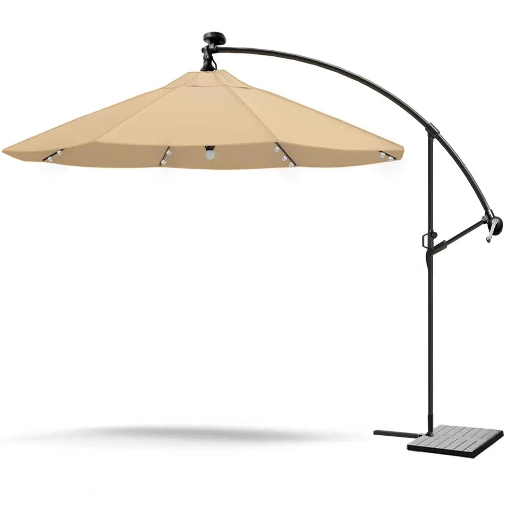 8.9x8.9ft 2-Tier Square Cantilever Patio Outdoor Umbrella with Solar LED Outdoor Sun Shade Hand-cranked Umbrella for Backyard