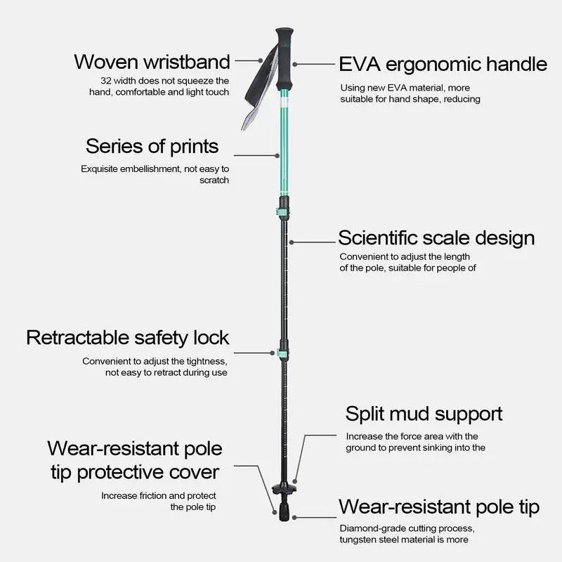 Trekking Poles For Kids Telescopic Walking Poles EVA Grips Adjustable Aluminum Alloy Hiking Sticks For Boys Girls Hiking Camping