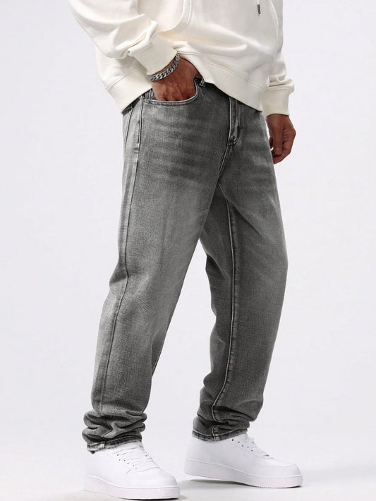 Men's Straight-leg Skinny Grey Jeans American street style is a minimalist design that is suitable for everyday wear