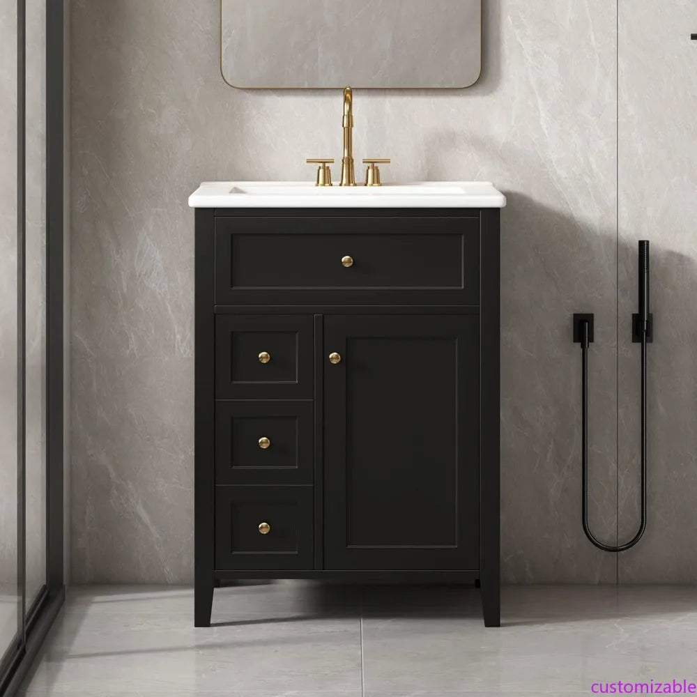 24-Inch Bathroom Vanity with Sink, Storage Cabinet, Multi-Functional Drawer, and Soft-Close Door