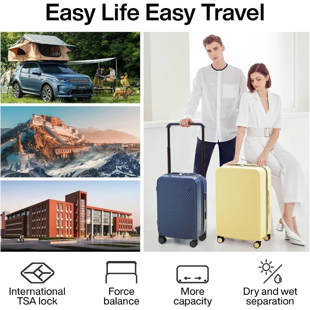 Carry-On Luggage 20 Lightweight Hardshell Suitcase with Wide Handle, Spinner Wheels and TSA Lock