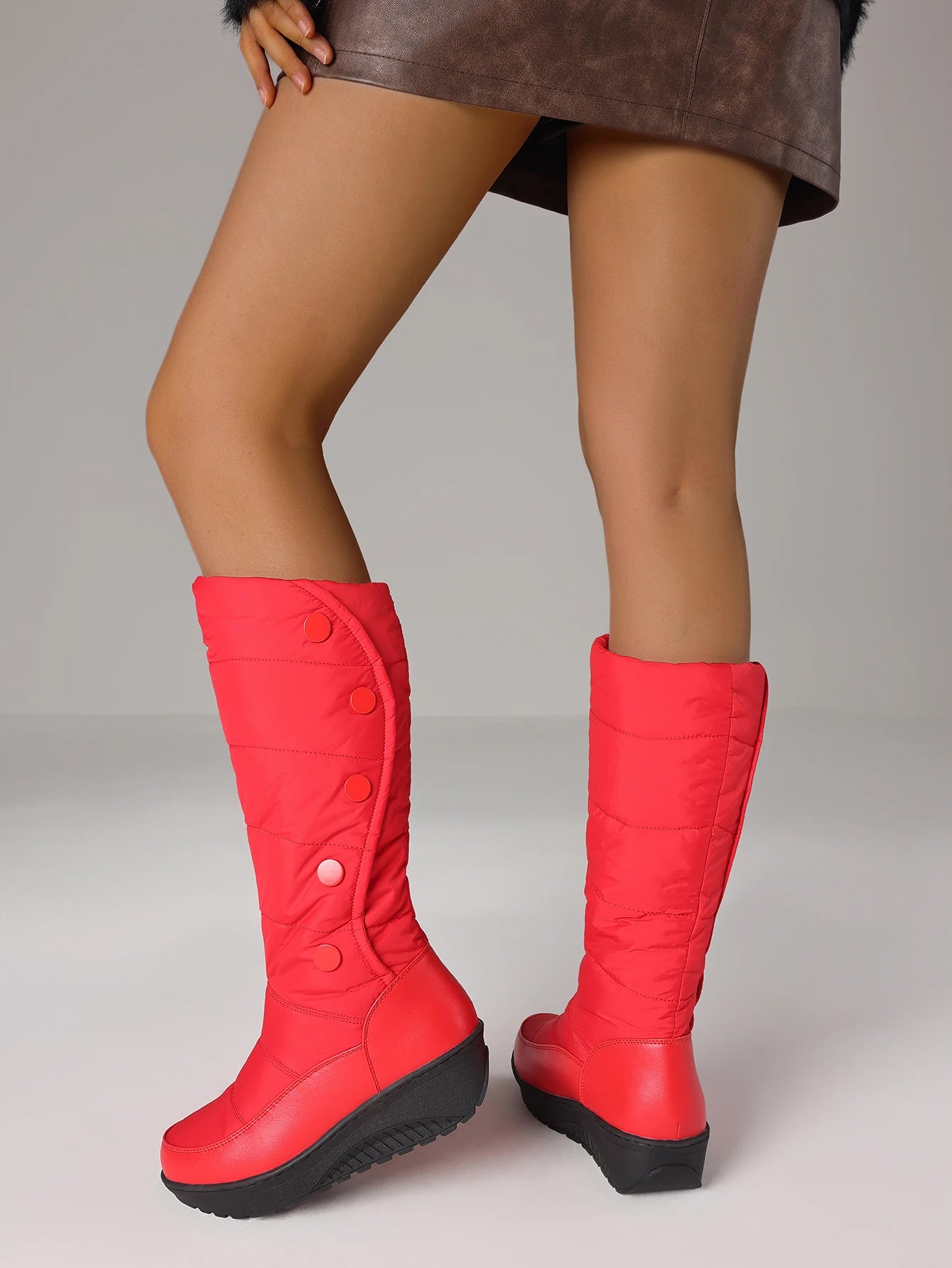 Comfy Women Snow Boots Slip On Round Toe Wedges Heel Plaform Mid Calf Shoes Luxury Warmplush Fluffy Winter Shoes Woman