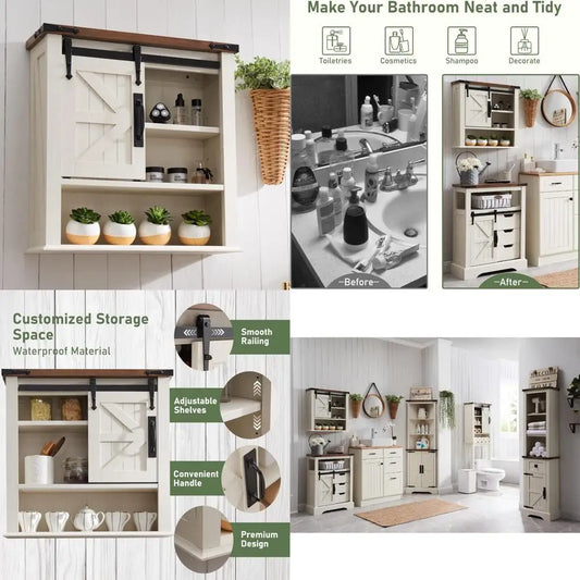 rustic sliding barn door medicine cabinet with adjustable shelves for wall-mounted bathroom storage