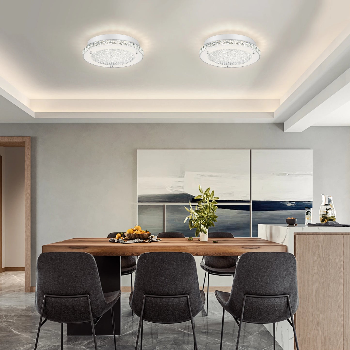 1pcs Modern  Crystal Ceiling Light 11in Circular Led 18w 4000k Living Room Bedroom Study Home Decor Lighting