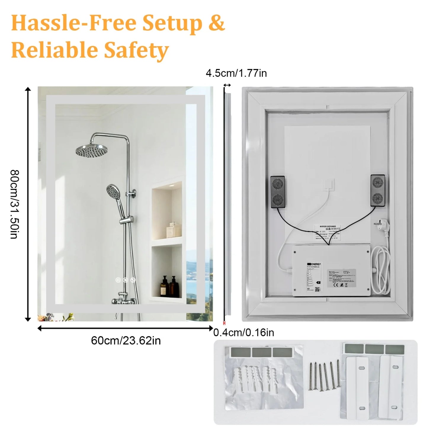 50/60/100/120CM LED Bathroom Mirror with Bluetooth Speaker 3 Colors Dimmable Tempered Glass Waterproof Backlight Vanity Mirror