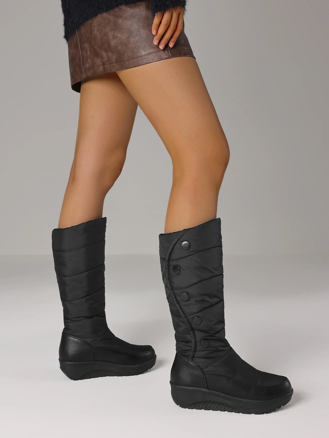 Comfy Women Snow Boots Slip On Round Toe Wedges Heel Plaform Mid Calf Shoes Luxury Warmplush Fluffy Winter Shoes Woman