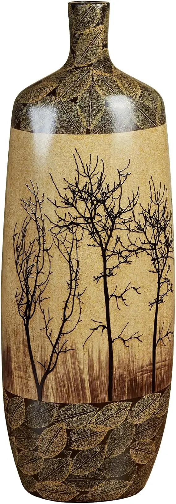 Large Handcrafted Ceramic Floor Vase - Golden & Green - Tall Earth-Tone Decor for Table or Floor