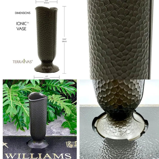 4 Plastic Cemetery Flower Vase with 3 Flanges to Lock-in, Dark Brown, Replacement Vase, Replica Quantity: 1