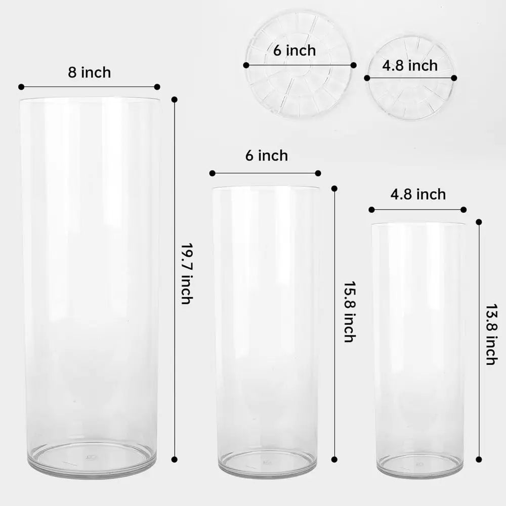 Clear Acrylic Cylinder Vase, Large Floor Standing, Wide Mouth, Unbreakable, 20 Tall, Set of 3, Hurricane Flower Vases for Home D