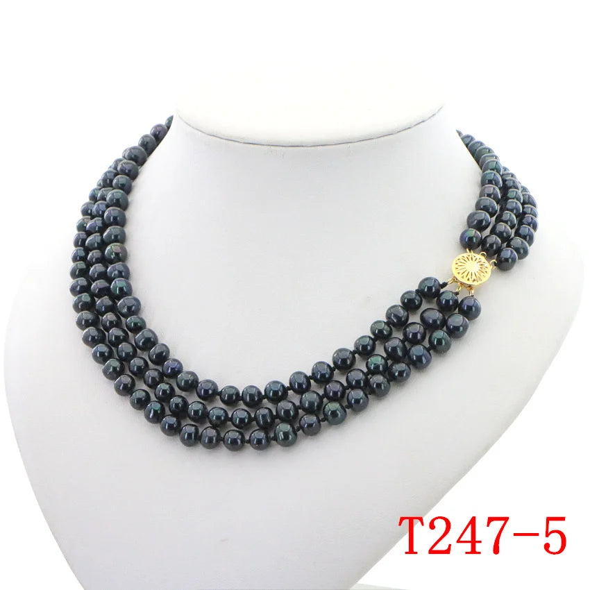 3 Rows Freshwater Pearls Necklace Wedding Jewelry Set for Women 7-8mm Beads Multicolor Selection Birthday Party Clavicle Chain