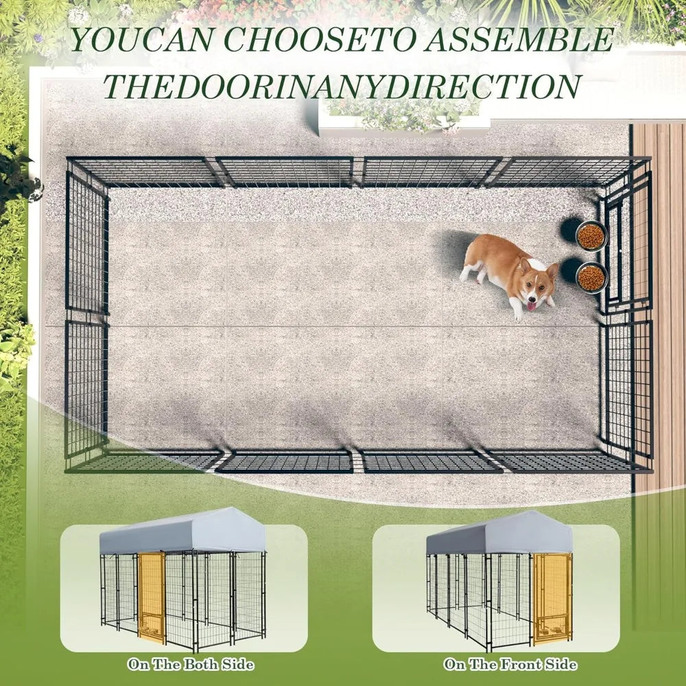 Outdoor Dog Kennel for Large Dogs, 8x4x6 FT Dog Enclosure with Waterproof, Heavy Duty Welded Wire Steel Dog Playpen Fence with