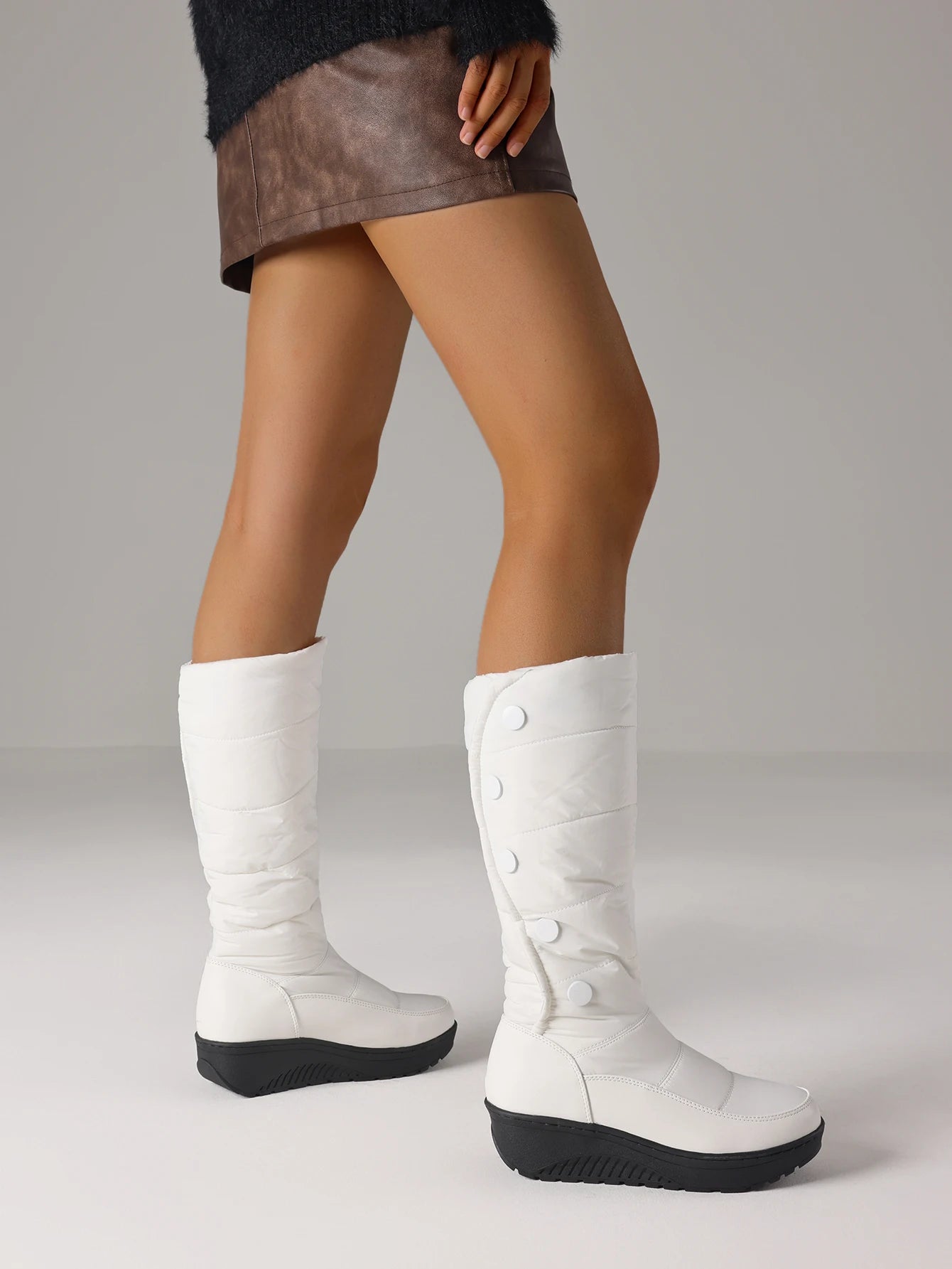 Comfy Women Snow Boots Slip On Round Toe Wedges Heel Plaform Mid Calf Shoes Luxury Warmplush Fluffy Winter Shoes Woman