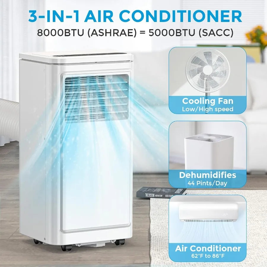 8000 BTU Portable Air Conditioners 3in1 Portable AC Unit for Rooms up to 350 Sq.Ft Mini Air Conditioner for Bedroom with Coolin